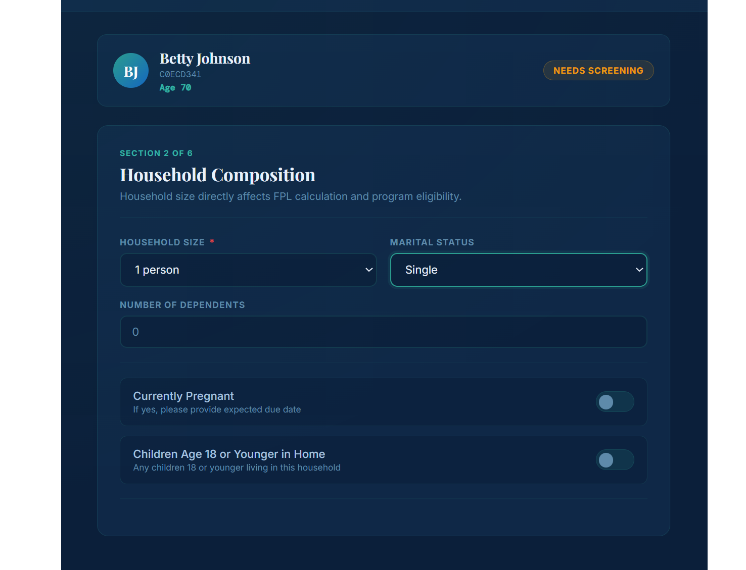 MediEnroll AI Household Composition — FPL calculation step